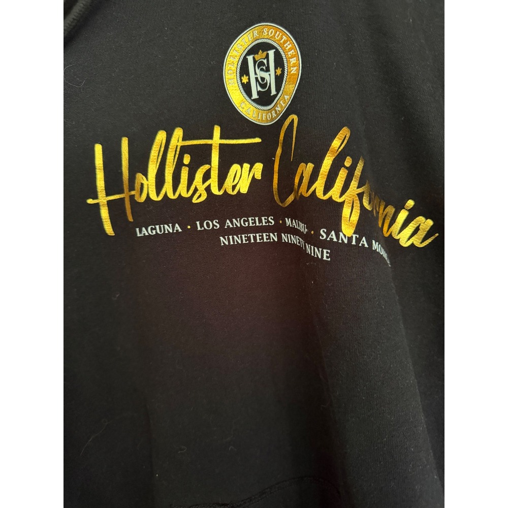 Hollister California Large Black Gold Foil Logo Pullover Hoodie Sweatshirt - Picture 2 of 6